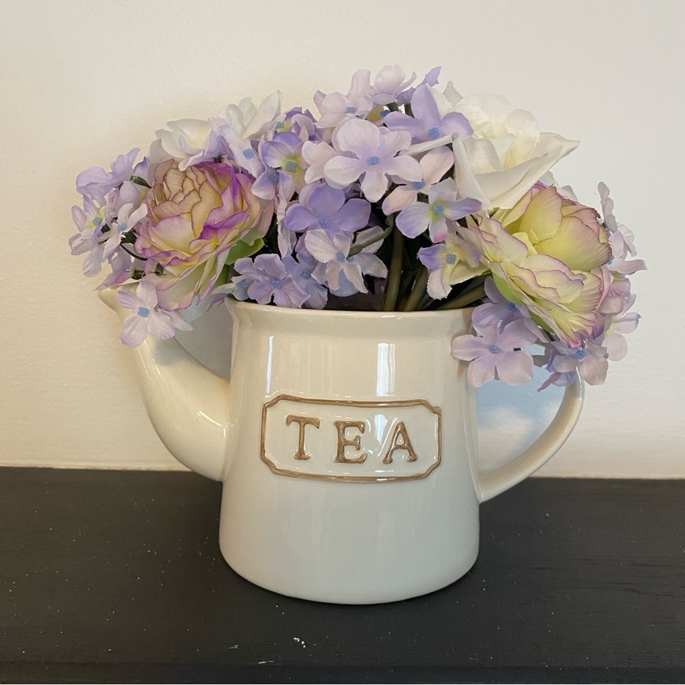 Ceramic Teapot with Faux Flowers